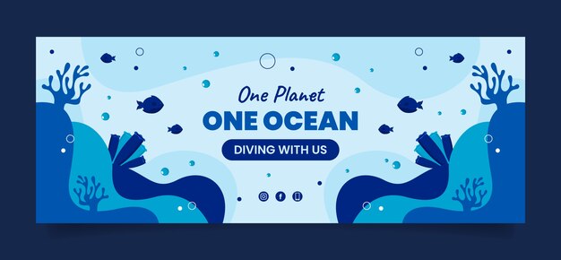 Copertina facebook piatta disegnata a mano per immersioni subacquee