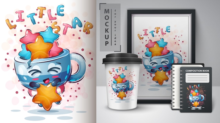 Vettore gratuito coppa con poster a stella e merchandising