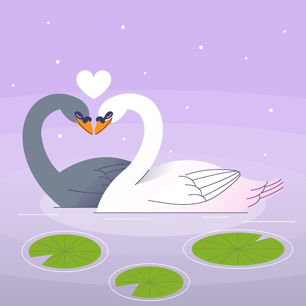 Coppia di animali di San Valentino disegnati a mano