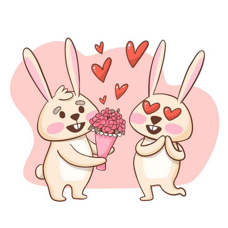 Vettore gratuito coppia di animali di san valentino disegnati a mano