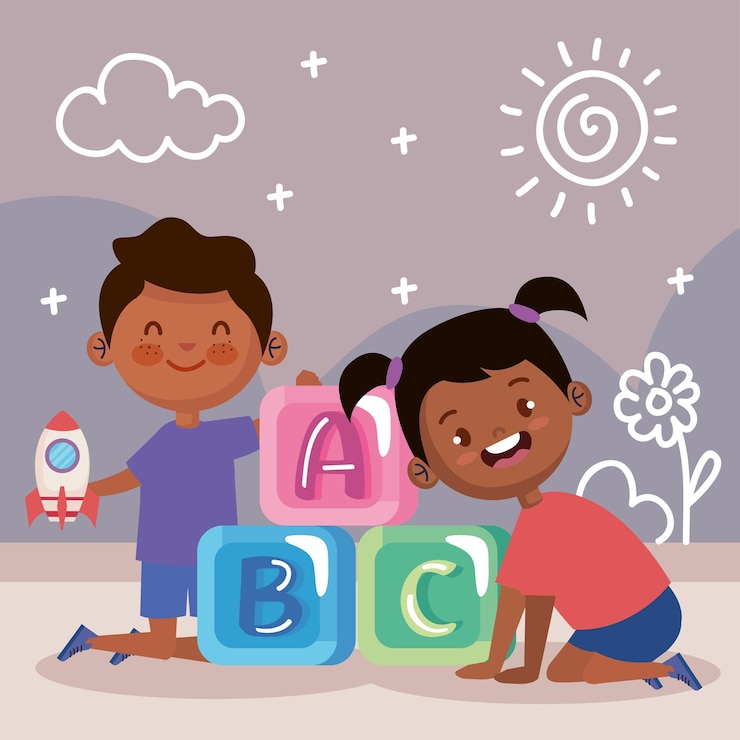 Vettore gratuito coppia di bambini afro che interpretano personaggi