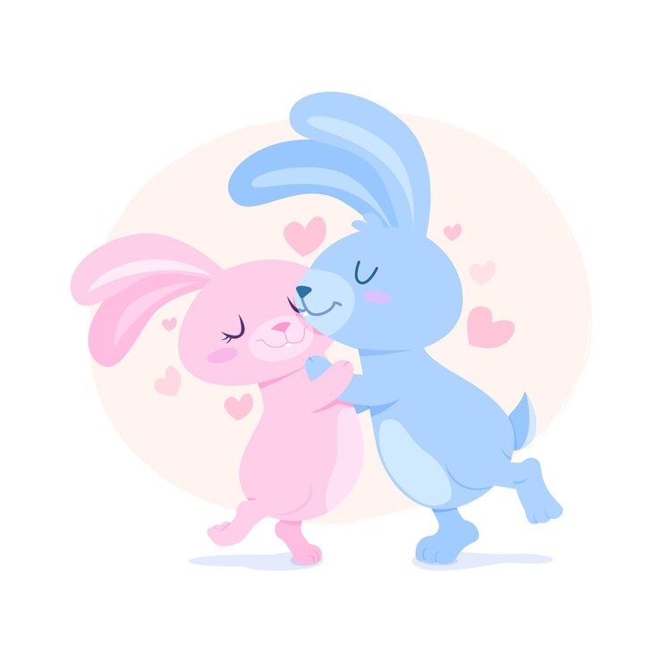 Vettore gratuito coppia di conigli di san valentino disegnati a mano