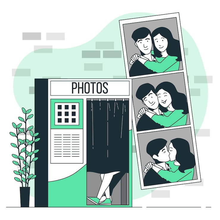 Vettore gratuito coppia in un'illustrazione di concetto di cabina fotografica