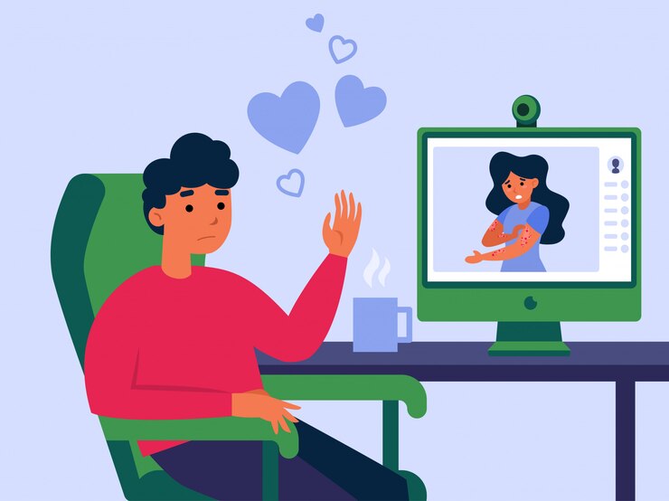 Vettore gratuito coppia incontri online tramite videochiamata