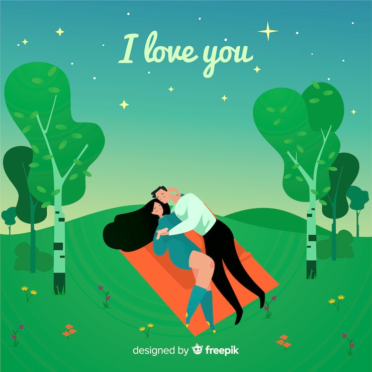 Vettore gratuito coppia romantica sullo sfondo del campo