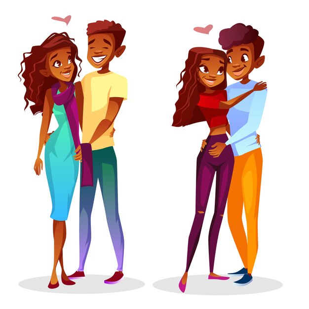 Coppie nere nell&#39;illustrazione di amore di giovani ragazzo e ragazza teenager afroamericani nel romance
