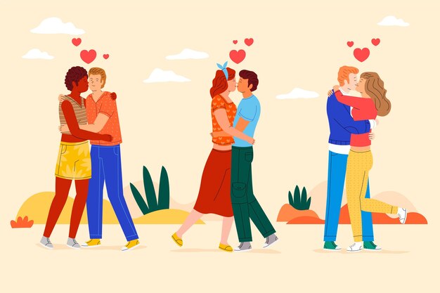 Coppie piatte che si baciano illustrazione