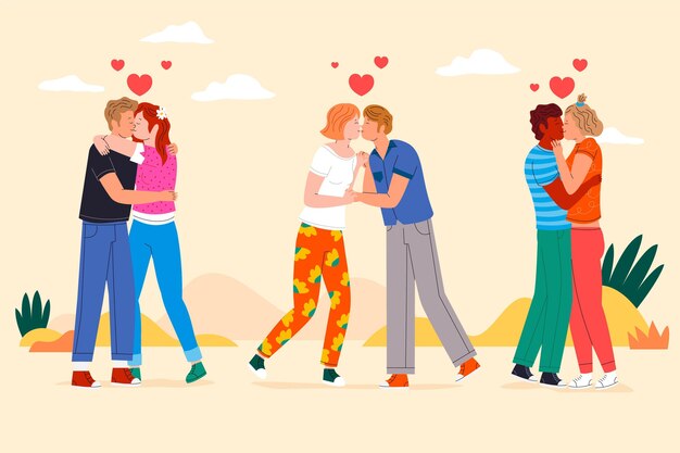 Coppie piatte che si baciano illustrazione