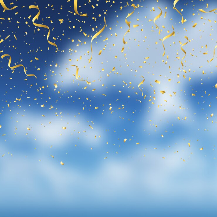 Vettore gratuito coriandoli oro su sfondo blu cielo