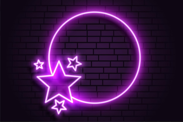 Cornice circolare romantica al neon viola con stelle