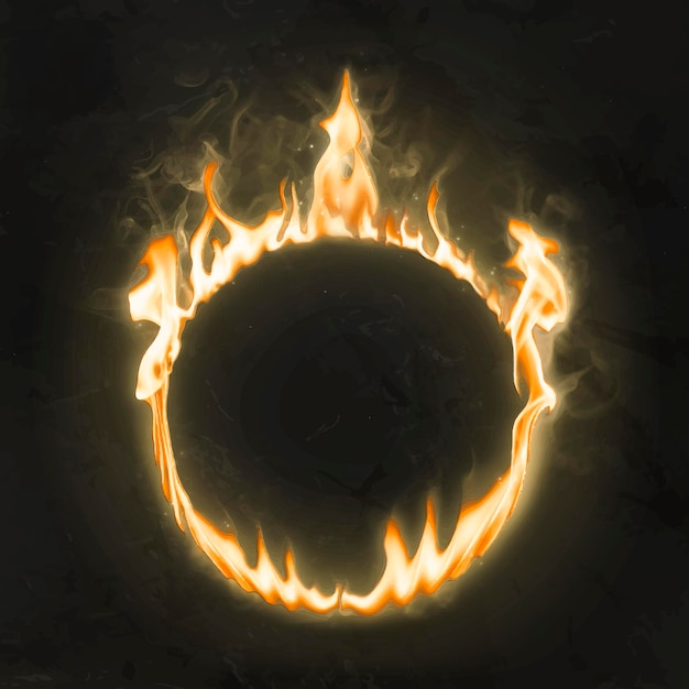 Cornice di fiamma, forma del cerchio, vettore di fuoco ardente realistico