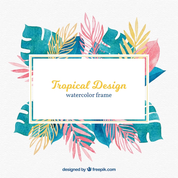 Vettore gratuito cornice di foglie tropicali colorate