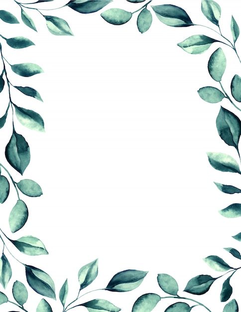 Cornice di foglie verdi dell'acquerello di nozze.