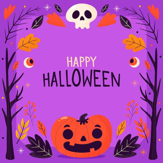 Cornice di halloween zucca e teschio disegnati a mano