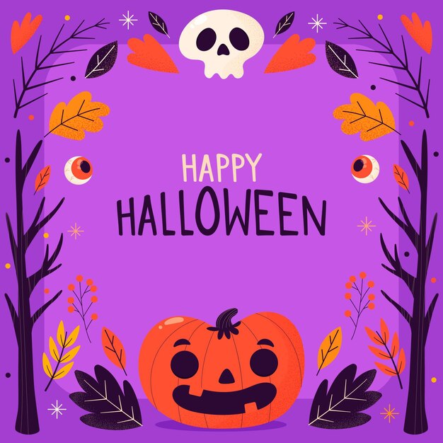 Cornice di halloween zucca e teschio disegnati a mano