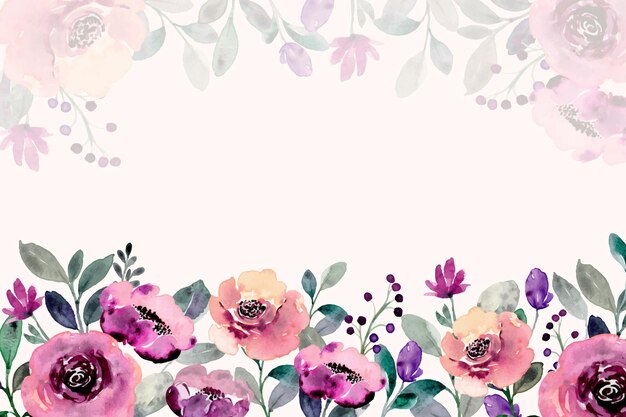 Cornice di rose viola da giardino fiorito con acquerello