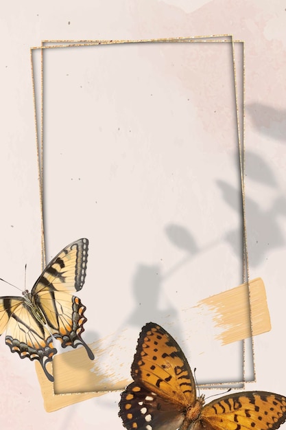 Cornice dorata con sfondo a forma di farfalla vettore