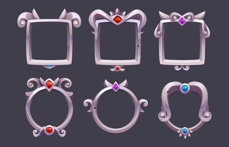 Vettore gratuito cornice reale medievale d'argento per il gioco ui