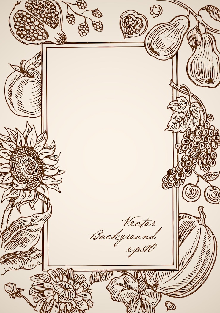 Vettore gratuito cornice rettangolare disegnata a mano vintage incisione con elementi floreali