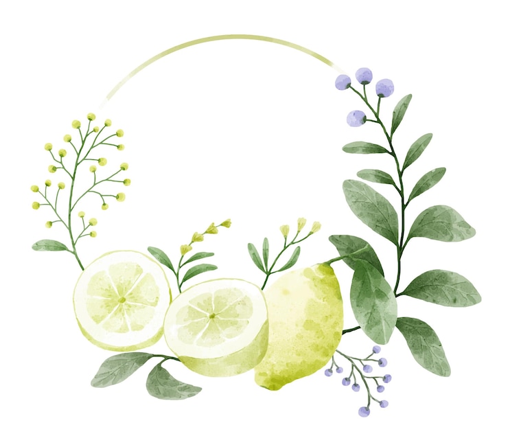 Vettore gratuito corona decorata con rami. fiori e foglie sono decorati con limone.