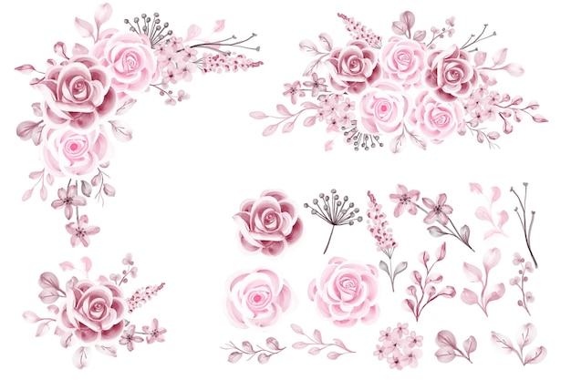 Corona di fiori rosa rosa di lusso isolata Clipart