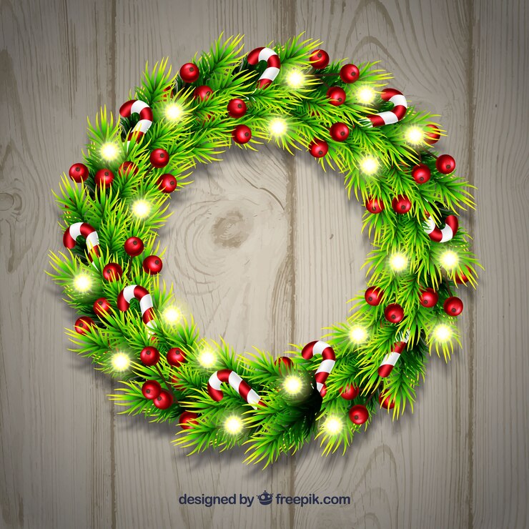 Vettore gratuito corona di natale con luci