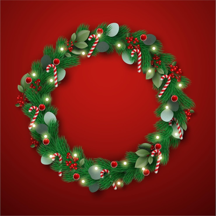 Vettore gratuito corona di natale realistica con caramelle
