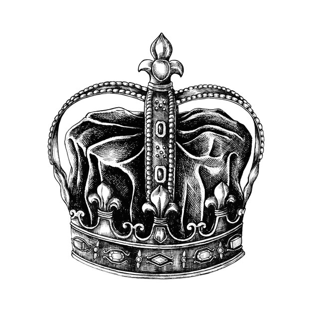 Corona disegnata a mano isolata su fondo bianco