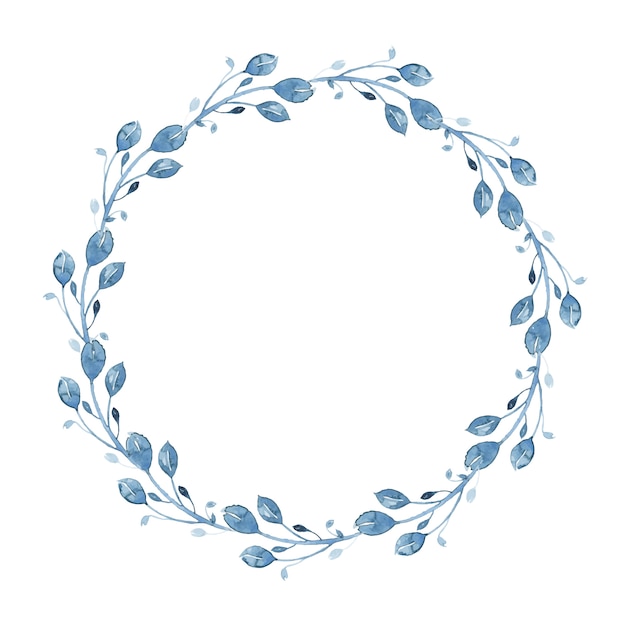 Corona floreale indaco dell'acquerello con ramoscello, ramo e foglie astratte