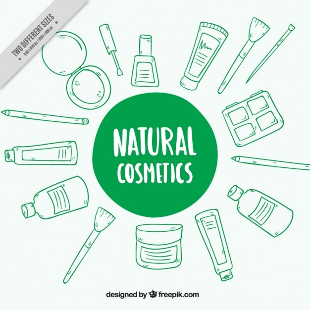 Vettore gratuito cosmetici naturali, sfondo disegnato a mano
