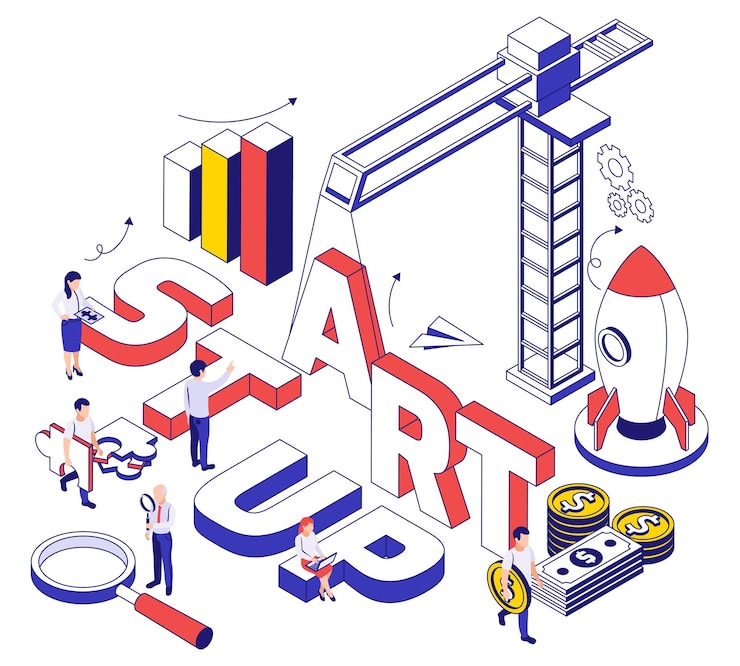 Vettore gratuito costruzione e sviluppo di avvio illustrazione isometrica di concetto di design di stile di arte di linea sottile 3d