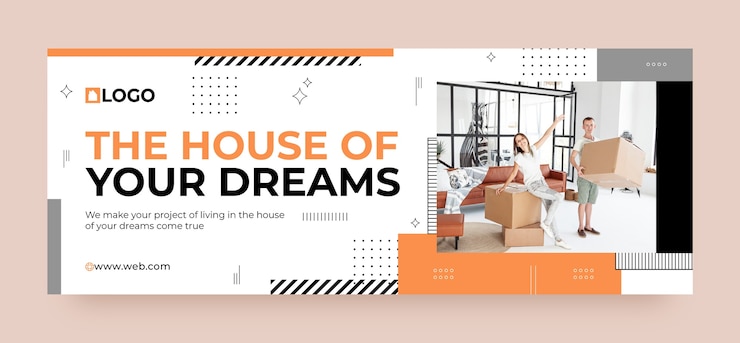 Vettore gratuito cover di facebook per immobili di design piatto