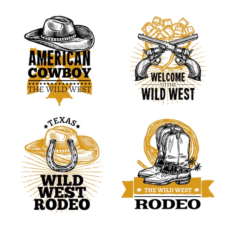 Vettore gratuito cowboy retro emblems