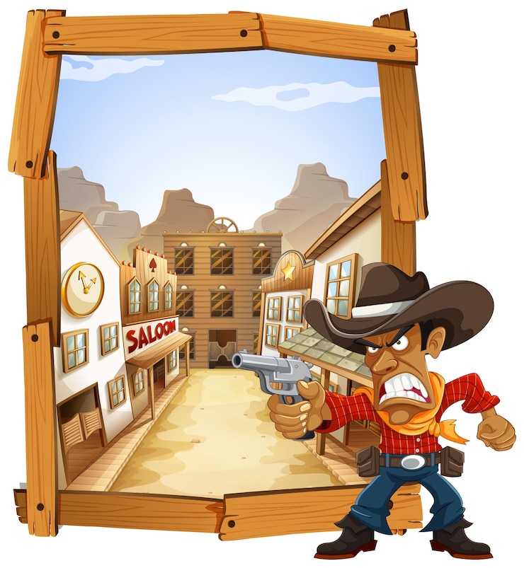 Vettore gratuito cowboy standoff nella old western town