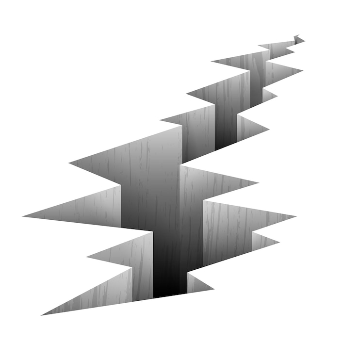 Vettore gratuito crack linea di faglia nell'illustrazione al suolo. crepa nel terreno dopo il terremoto, crepa sulla superficie
