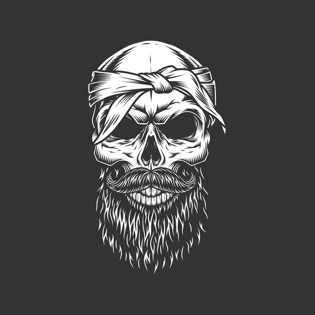 Cranio con baffi benda e barba