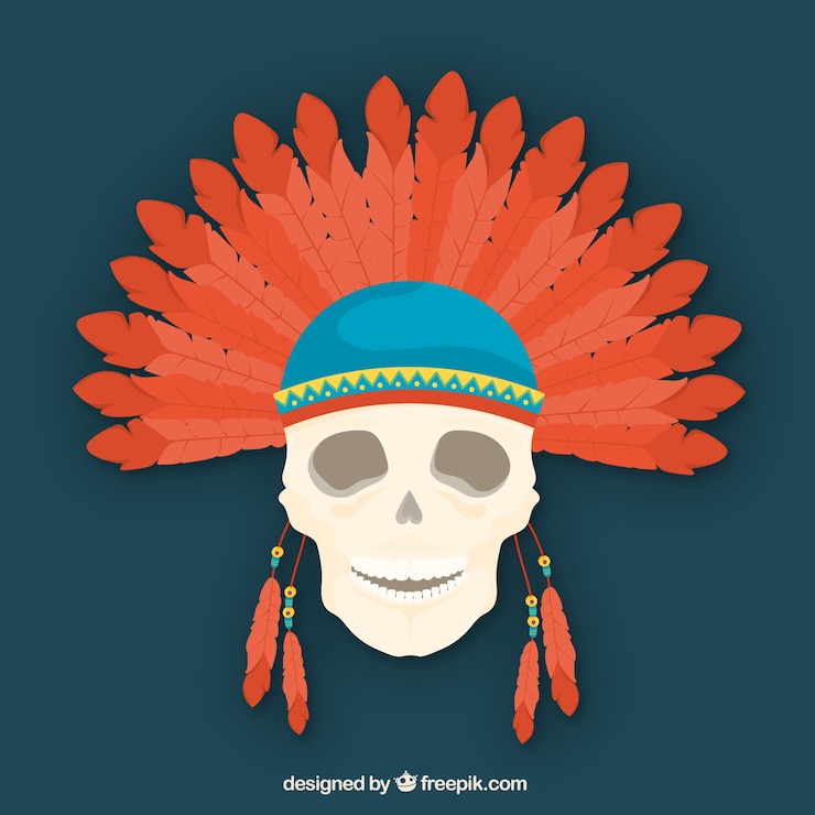 Vettore gratuito cranio con piume rosse