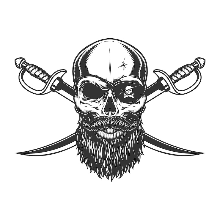 Vettore gratuito cranio vintage con benda sull'occhio pirata