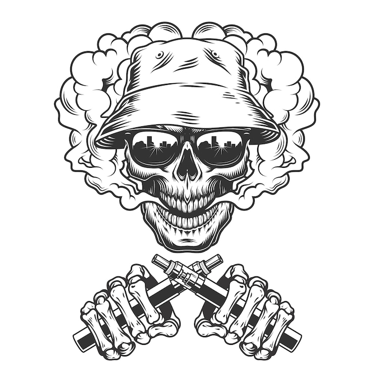 Vettore gratuito cranio vintage monocromatico in cappello panama