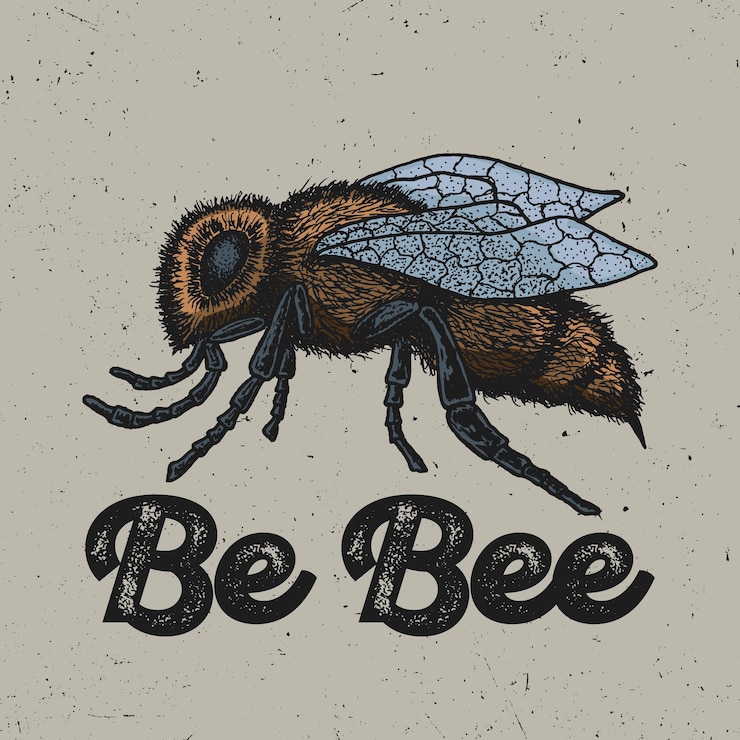 Vettore gratuito creative animal poster con inchiostro disegnato a mano ape gialla nell'illustrazione centrale