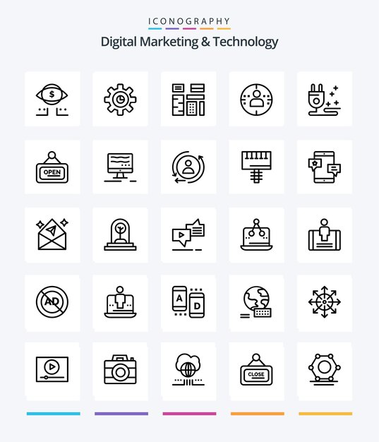 Creative Digital Marketing And Technology 25 OutLine icon pack Come il profilo pubblicitario di marketing via cavo premium