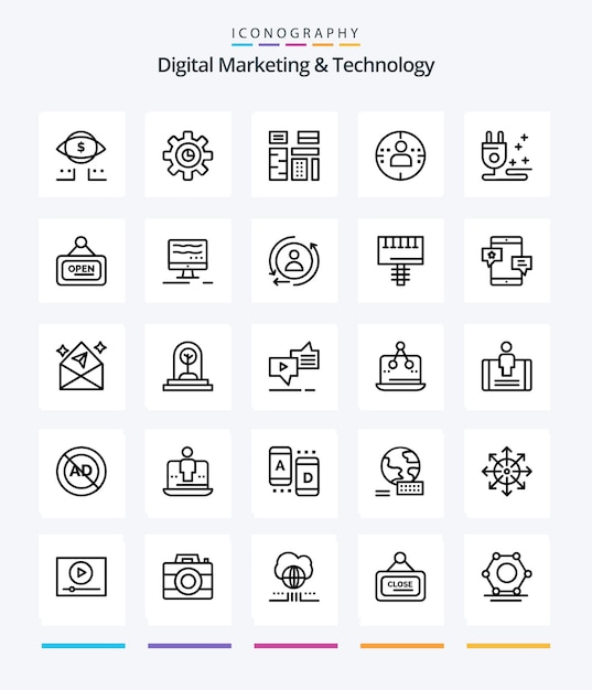 Creative Digital Marketing And Technology 25 OutLine icon pack Come il profilo pubblicitario di marketing via cavo premium