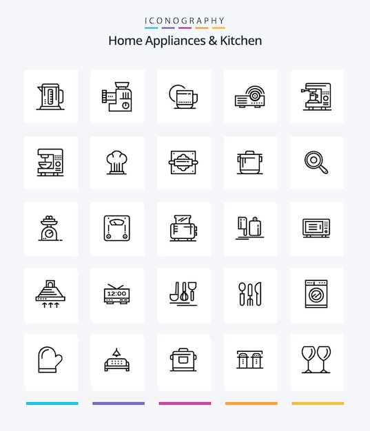 Creative Home Appliances And Kitchen 25 OutLine icon pack Come il tè dell'hotel del manuale di servizio della cucina