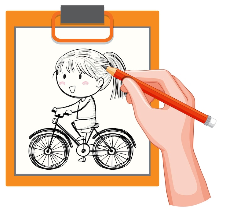Vettore gratuito creativo doodle di ragazza in bicicletta