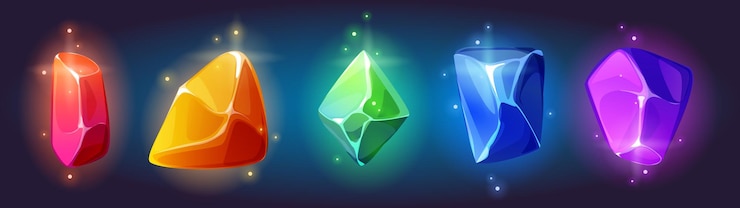 Vettore gratuito cristalli di pietra preziosa con effetto magico di neon