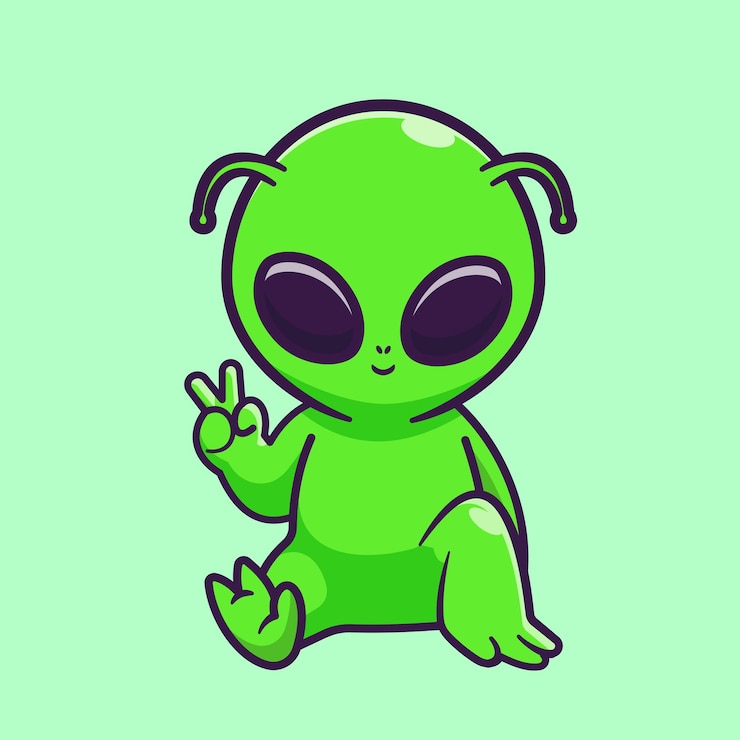 Vettore gratuito cuccio alieno seduto con la mano della pace cartone animato icona vettoriale illustrazione scienza tecnologia isolata