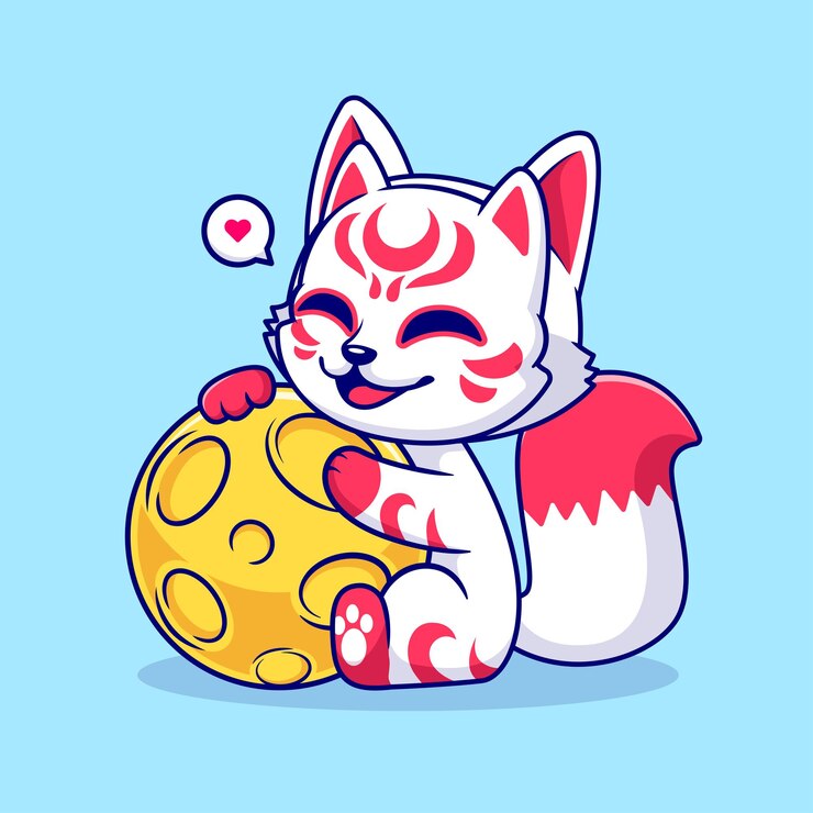Vettore gratuito cucina fox kitsune che tiene la luna cartone animato vector icon illustrazione animale iconica delle vacanze isolata piatta