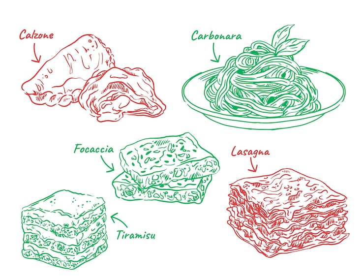 Vettore gratuito cucina italiana disegnata a mano