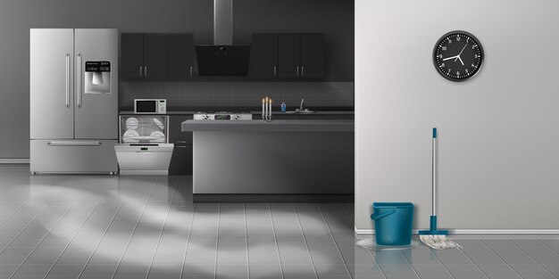 Cucina moderna pulizia sfondo realistico