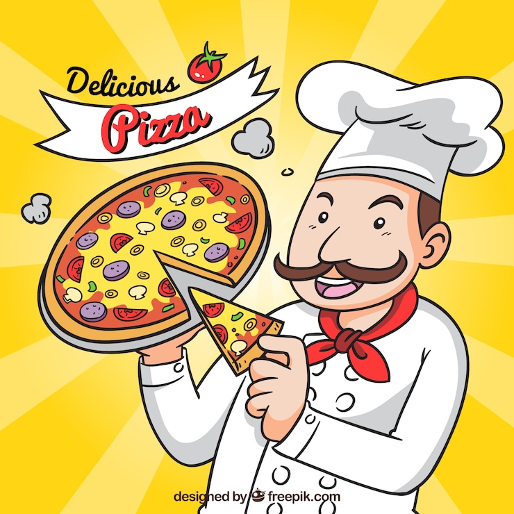 Vettore gratuito cuoco italiano con sfondo pizza